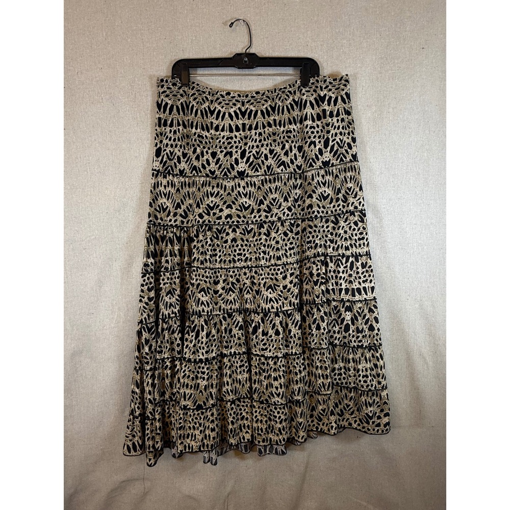 Metro Wear Tan Black Geometric Animal Print Tiered Maxi Skirt Womens XL Boho